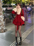 Chicmy-Christmas Party Dresses Winter Red Warm Christmas Two Piece Set Women Korean Fashion Sweet Skirt Suit Female Long Sleeve Vintage New Year Set 2024 New