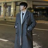 Chicmy-Winter Long Trenchcoat Men Korean-style Solid Double Breasted Woolen Coat Loose Casual Trench Outwear 2023 Solid Color Overcoats