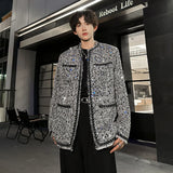 Chicmy-Korean Fashion Shiny Sequin Jacket Sliver Round Collar Long Sleeve Jackets Coats Autumn New Ladies Gentleman High Street