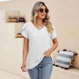 CHICMY-Women Summer T-shirt Hollow Out Lady Summer Top V Neck Short Sleeves Women Top	woemn Soft Casual Summer Blouse Women Clothes