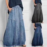 CHICMY-Fashion Denim Skirt Loose Hem Pockets A-line Vintage Denim Skirt