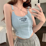 Chicmy T-shirts Short Tank Sexy Camis Summer Irregular Crop Tops Y2K Casual Camisole With Bra Pad Comfortable Cotton Clothes Accessory