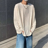 CHICMY-Korean INS Niche Design Men Clothing Round Neck Hole T-shirt Men and Women Long Sleeve Retro Loose Casual Drape Mens T Shirts