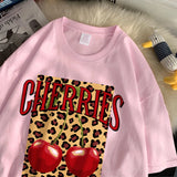 Chicmy-Cherries Cotton T Shirts Women Cherry Leopard Prints Oversized T-Shirts Casual O-Neck Short Sleeve Tops Summer Woman Clothes