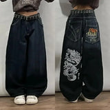 Harajuku Retro Hip Hop Print Baggy Jeans New Y2K Womens Black Pants Gothic High Waisted Wide Trousers Streetwear