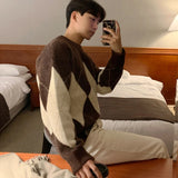 ChicMy-Fall Outfits -Men's Outfits Autumn Men's Casual Knitted O Neck Pullover Sweater Light Luxury Korean Patchwork Leisure Long Sleeve Tops Autumn Clothing