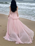 Chicmy-Christmas Party Dresses  Pink Elegant Pleated High Waist Split Long Dress Women Fashion Backless Halter Strapless Fairy Dress Female 2024 Vestido