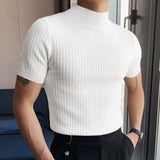 CHICMY-Men's Outfits Summer Clothing Men's Luxury Slim Short Sleeve T-shirt Casual Streetwear High-neck Solid Color Basic Shirt Breathable 2024 New