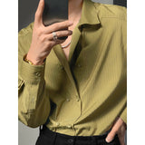 CHICMY-Graduation Gift Back to School Season High-end Simple Striped Double Breasted Shirt for Men Autumn New Korean Style Trendy Solid Color Long Sleeves Men's Social Shirt