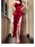 Chicmy-Christmas Party Dresses Red Rose Elegant One Piece Dress Women Sleeveless Y2k Designer Long Dress Female Strapless Retro Irregular Dress 2024 Summer New