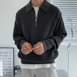 Chicmy-Winter Outfits Men chill guy Fall Men's Luxury Polo Neck Knit Pullover Sweater Casual Korean Stretch Zipper Solid Color Long Sleeve Loose Popular Knitwear