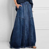 CHICMY-Fashion Denim Skirt Loose Hem Pockets A-line Vintage Denim Skirt