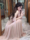 Chicmy-Christmas Party Dresses Elegant Wedding Evening Party Midi Dresses for Women 2024 Summer New Spliced Mesh French Sexy Sleeveless Pink Female Clothing