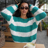 ChicMy Women Oversized Striped Sweater Fashion Color Block Knit Long Sleeve Sweatshirt Loose Pullover Y2K Preppy Jumper