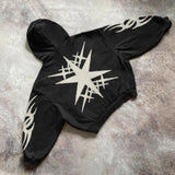 ChicMy-Fall Outfits Outwear Streetwear y2k 90s Fashion Y2k Retro Black Star Patchwork Hoodie Fashion Loose Oversized Embroidered Hooded Sweatshirt Gothic Streetwear Men Clothing