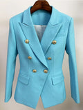 Chicmy-HIGH STREET 2025 Classic Baroque Designer Jacket Women's Metal Lion Buttons Double Breasted Textured Blazer Mint Green