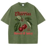 Chicmy-Fresh Picked Cherries Cottonwashed T Shirts Women Sweet Fruit Print T-Shirt Distressed Oversize O-Neck Tops Street Woman Clothes