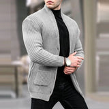 Chicmy-Winter Outfits Men chill guy Men's Winter Knit Cardigan Jacket Luxury Jacquard Button-down Sweater Fashion Long Sleeve Solid Color Stand Collar Pocket Coats