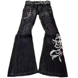 Y2K Micro La Retro cargo pants men Wide Leg Pants New High Waist Harajuku Loose Embroidered Women with Rock Punk Style Jeans