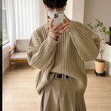 Chicmy-Winter Outfits Men chill guy Fall Men's Luxury Polo Neck Knit Pullover Sweater Casual Korean Button-down Solid Color Long Sleeve Loose Popular Knitwear M-2XL