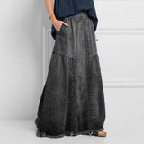 CHICMY-Fashion Denim Skirt Loose Hem Pockets A-line Vintage Denim Skirt