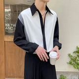 CHICMY-Summer Drape Shirts for Men Long Sleeve Niche Patchwork Lapel Concealed Buckle Loose Casual Korean Fashion Men's Social Shirt