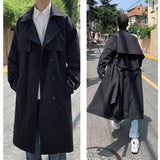 Chicmy-Korean style Spring Trench Coat Male Streetwear Windbreaker Trenchcoat Men Solid Business Casual Loose Long Overcoat