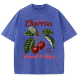 Chicmy-Fresh Picked Cherries Cottonwashed T Shirts Women Sweet Fruit Print T-Shirt Distressed Oversize O-Neck Tops Street Woman Clothes