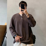 CHICMY-Men's Outfits Spring Clothing Men's Leisure Retro Corduroy Henry Collar Long Sleeve T-Shirt Solid Color Luxury Pullover Sweatshirt Basic Shirt