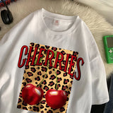 Chicmy-Cherries Cotton T Shirts Women Cherry Leopard Prints Oversized T-Shirts Casual O-Neck Short Sleeve Tops Summer Woman Clothes