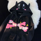 Chicmy-Harajuku Devil Embroidery Hoodies Women Japanese Sweet Streetwear Cartoon Loose Sweatshirt Couple Zip Up Hoodie Goth Y2k Clothes