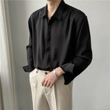 CHICMY-Graduation Gift Back to School Season Luxury Ice Silk Men's Shirt Korean Fashion Loose Drape Solid Color Button Up Shirt Men Long Leeve Spring Business Casual Blouse