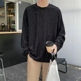 CHICMY-Korean INS Niche Design Men Clothing Round Neck Hole T-shirt Men and Women Long Sleeve Retro Loose Casual Drape Mens T Shirts