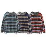 Chicmy-American vintage high street ripped stripe knit sweaters for men and women in autumn and winter casual versatility loose thin