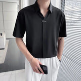 CHICMY-V-neck Short Sleeve Polo Shirts for Men Summer 2024 New Thin Ice Silk No Ironing Casual Loose Lapel Solid Color Mens Shirts