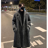 Chicmy-Korean Style Medium-length Men's Trench Autumn Winter High Quality Loose Casual Woolen Coat Trendy Overcoat Khaki/Dark Gray