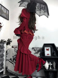 Chicmy-new years eve outfits Christmas party outfits Autumn Red Vintage Dress Women Lace French Retro Elegant Evening Party Dress Female Long Sleeve Chic Midi Dress Halloween 2024