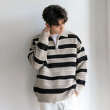 ChicMy-Fall Outfits -Men's Outfits Autumn Men's Luxury Knitted Pullover Sweater Korean Patchwork  Zipper Lapel Long Sleeve Casual Streetwear Loose Polo Knitwear