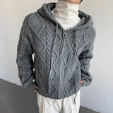 Chicmy-Winter Outfits Men chill guy Autumn Clothing Men's Light Luxury Jacquard Knitted Hooded Cardigan Sweater Korean Popular Zipper Long Sleeve Hoodie Knitwear