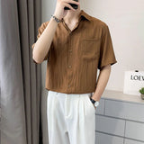 CHICMY-Men's Outfits Summer Men's Clothing Light Luxury Drapped Short-sleeved Shirt Solid Color Retro Leisure Solid Color Korean Popular Clothes