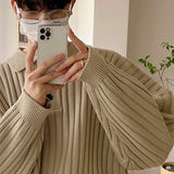 Chicmy-Winter Outfits Men chill guy Fall Men's Luxury Polo Neck Knit Pullover Sweater Casual Korean Button-down Solid Color Long Sleeve Loose Popular Knitwear M-2XL