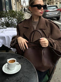 2024 Fashion Women's Long Sleeve Double-breasted Coat Casual  Lapel Neck Short Wool Blend Jacket Ladies Stylish Street Outerwear