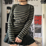 Chicmy- 2000s Cute Academia T-Shirts Grunge Aesthetic Striped Tops Harajuku T-Shirt Slim Spring Tee Streetwear Alt Emo Outfits