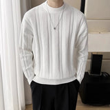 Chicmy-Winter Outfits Men chill guy Autumn Men's Light Luxury Hollow Out Knit Pullover Streetwear Casual Long Sleeve Solid Color O Neck Retro Popular Basic Sweater