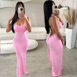 Chicmy-Christmas Party Dresses Backless Pink Pleat Dress Sexy Club Party Bodycon Fashion Evening Dresses Women 2024 Summer Clothing Elegant Luxury Maxi Dresses