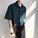 CHICMY-Summer High-end Men Clothing Loose Thin Ice Silk Shirts Men Short Sleeve Business Casual Hidden Buckle Solid Color Men Shirts