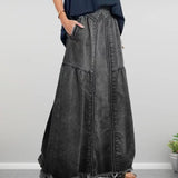 CHICMY-Fashion Denim Skirt Loose Hem Pockets A-line Vintage Denim Skirt