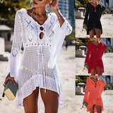 CHICMY-Sexy Women Dress Long Sleeve Knitted Women Hollow Out Knitted Beach Dress