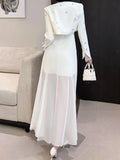 Chicmy Spliced Diamonds Two Piece Set For Women Strapless Sleeveless High Waist Temperament Dress Long Coat Sets Female