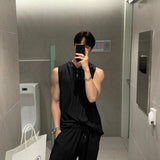 CHICMY-Men's Outfits Summer Clothing Men's Casual Tank Tops Set Luxury Korean Streetwear O Neck Solid Drape Vest+Trousers 2 Piece Suit 2024 New